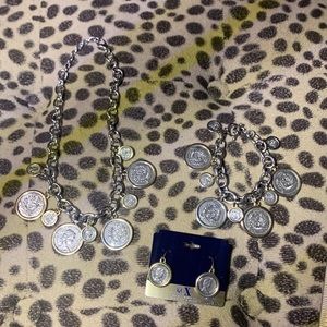 Set of Three Coin Necklace, Bracelet, and Earrings